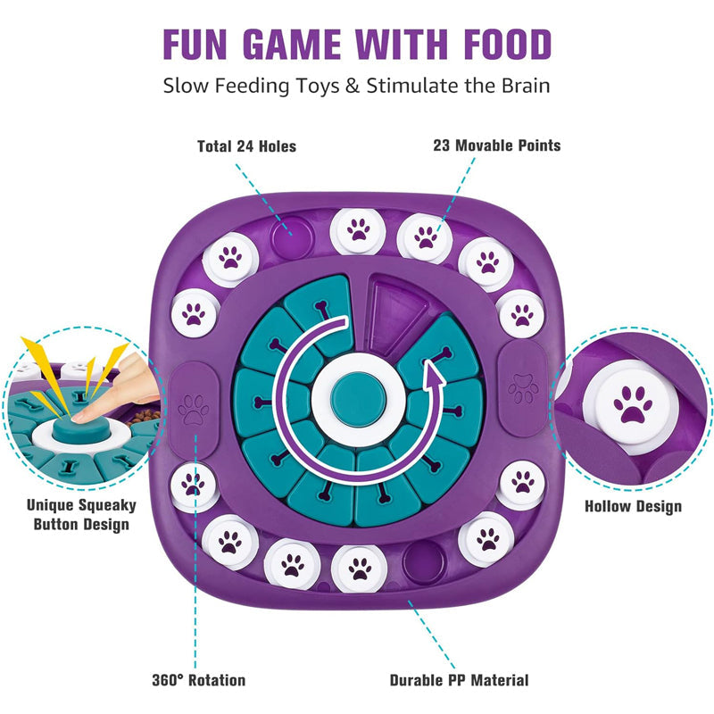 Dog Puzzle Toy - 24 Hole Treat Slider with Squeak Button Enrichment