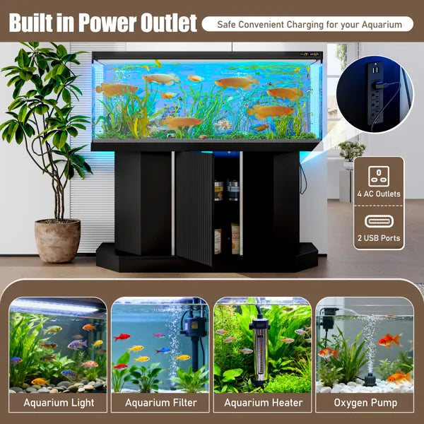 Aquarium Stand with Storage - 55-75 Gallon with Power Outlet