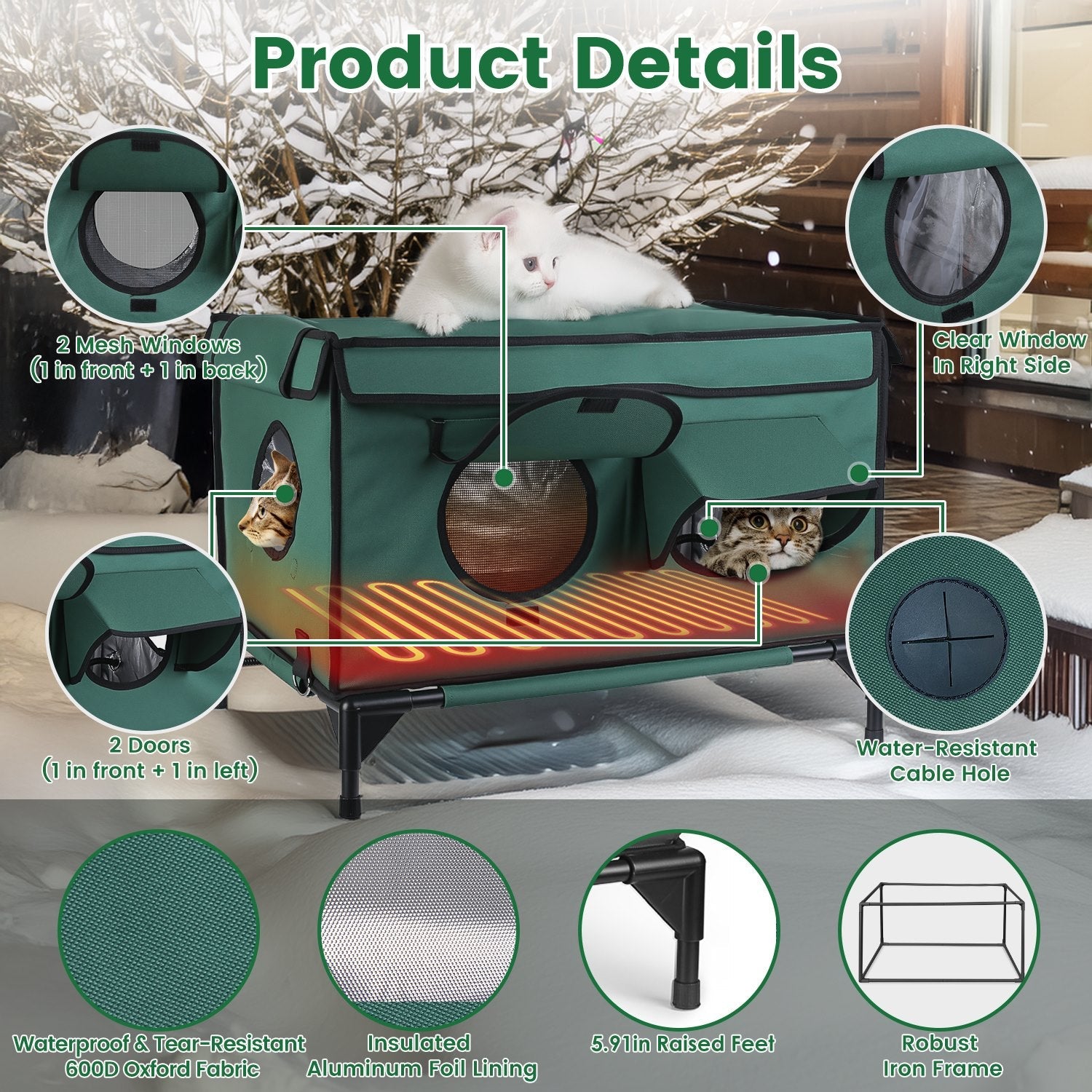 Cat House Heated Outdoor - Weatherproof Insulated Shelter Pad