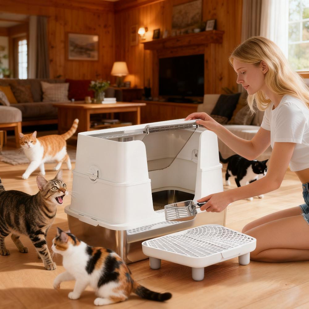 Cat Litter Box XL Stainless Steel - Dual Entry Flip Top