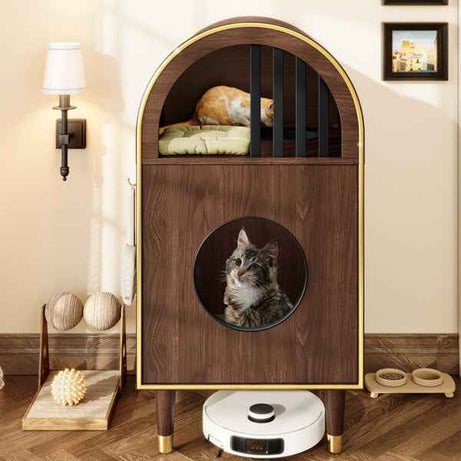Cat Litter Box Enclosure 2-in-1 - Condo Bed Cat Furniture