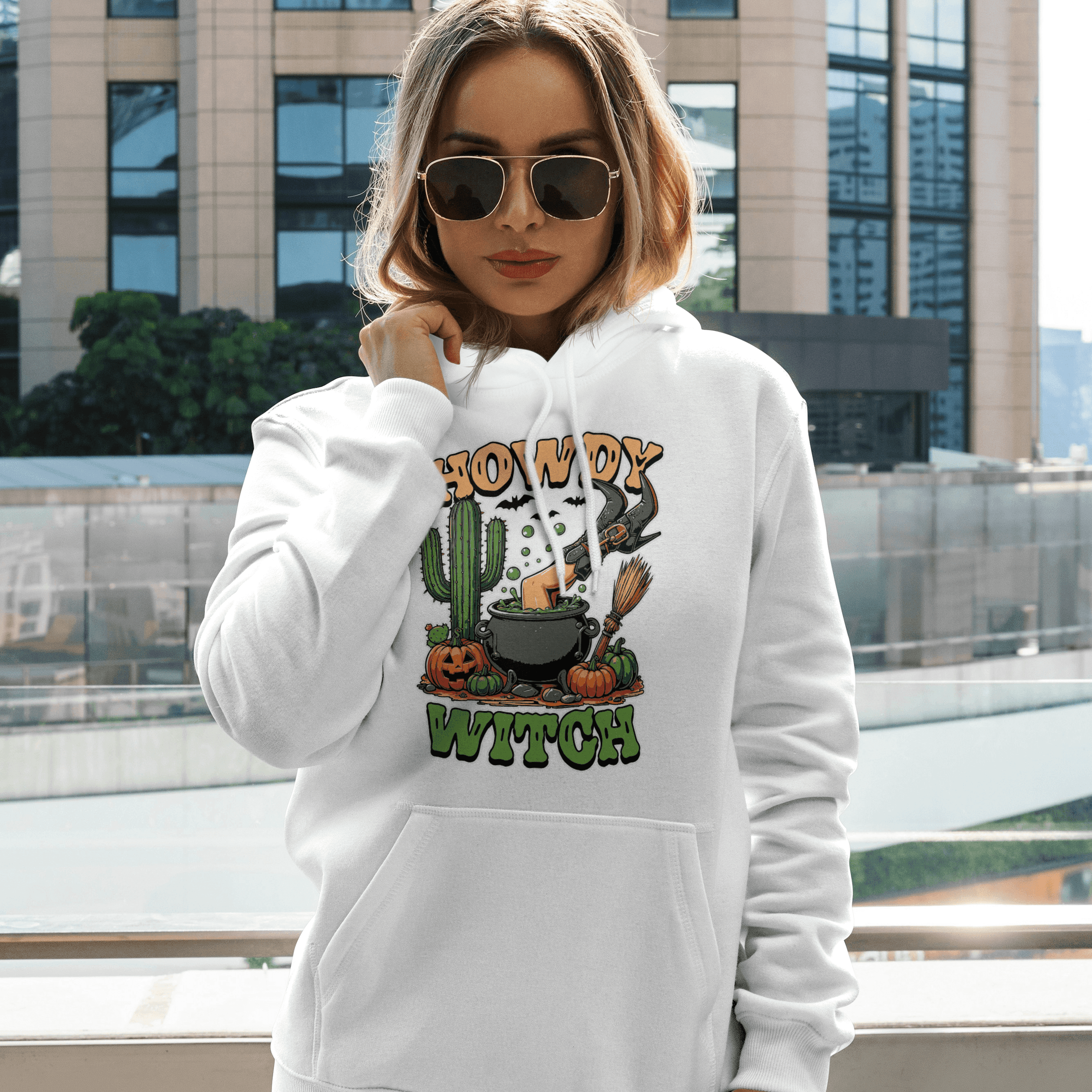 Howdy Upside Down Witch Hoodie Sweatshirt - Halloween Fun