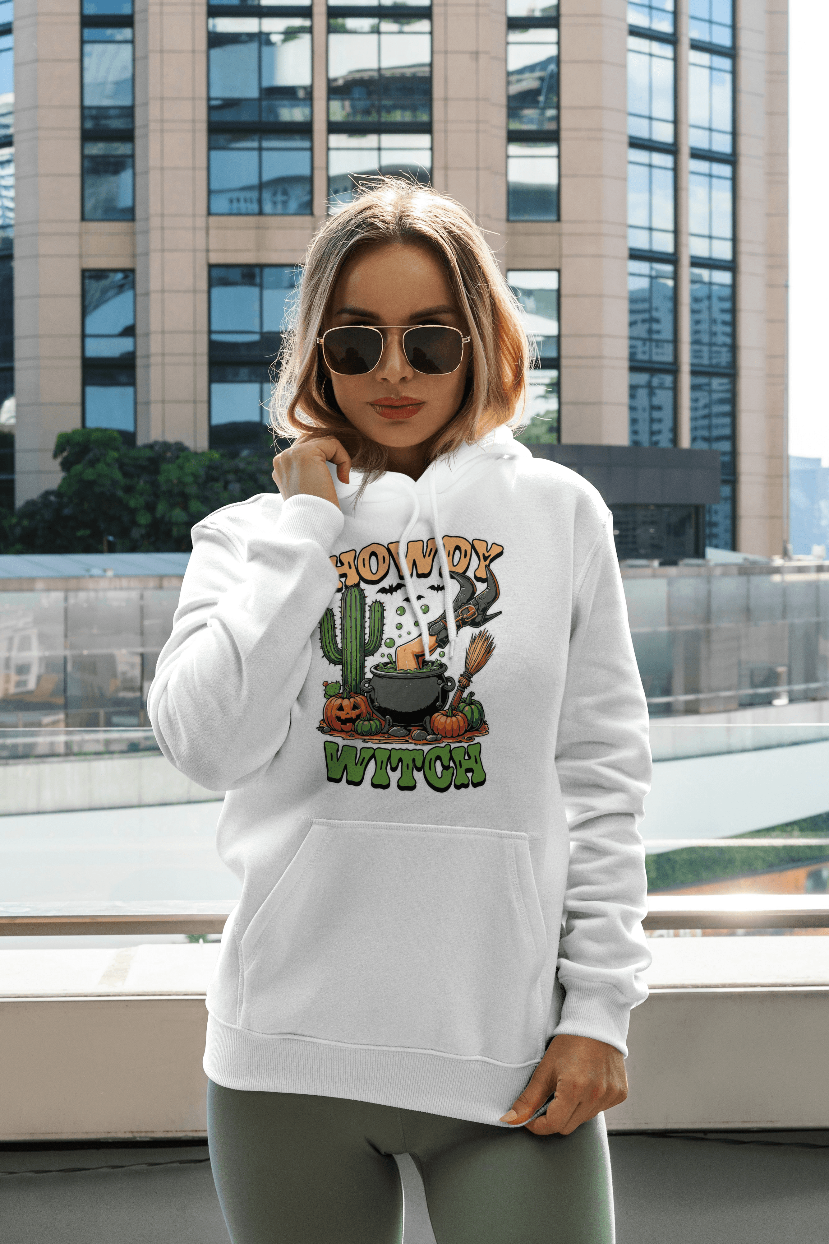 Howdy Upside Down Witch Hoodie Sweatshirt - Halloween Fun