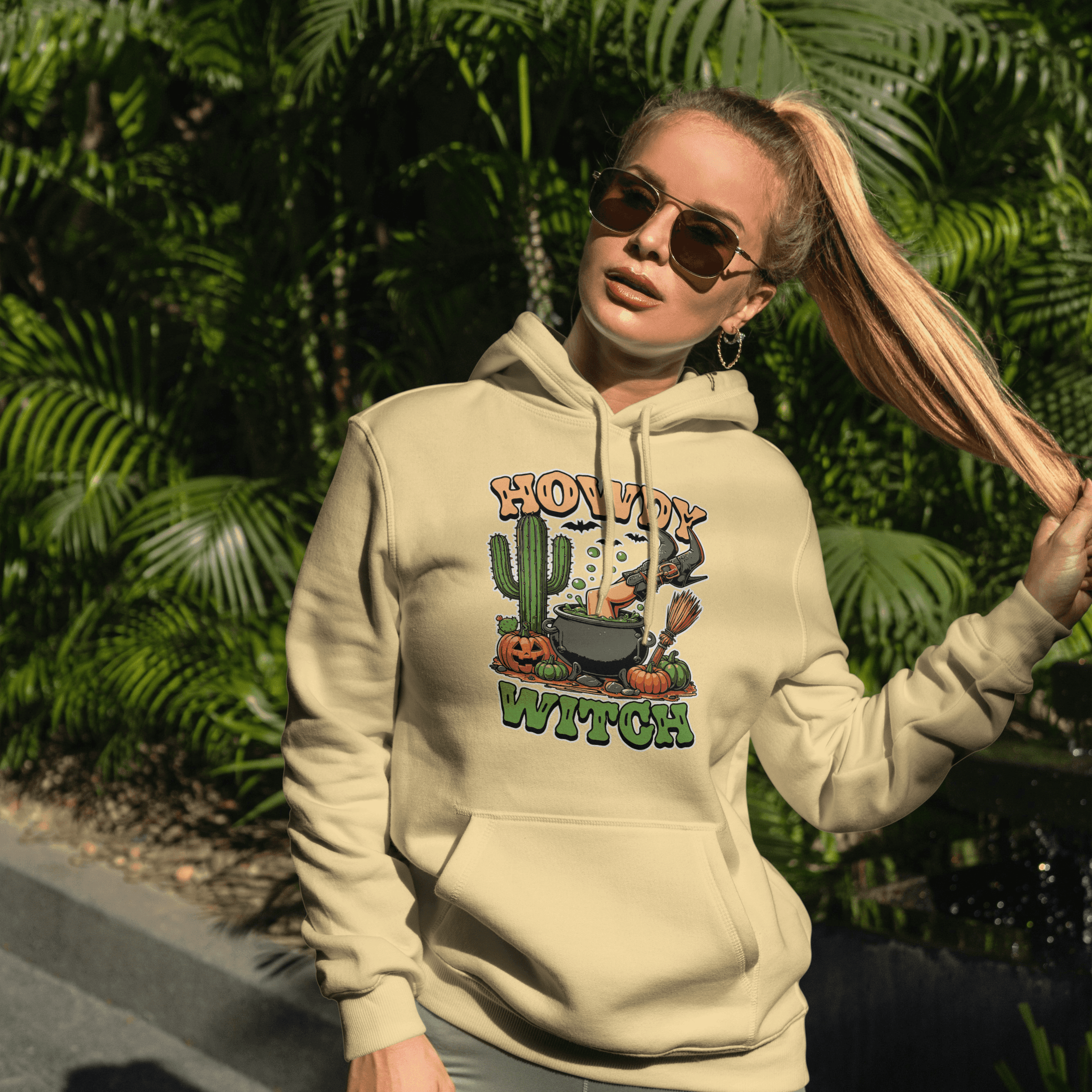Howdy Upside Down Witch Hoodie Sweatshirt - Halloween Fun