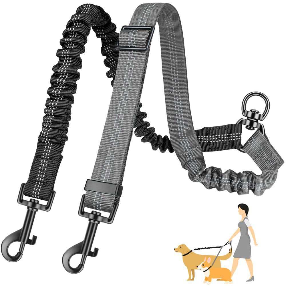 Shock Absorbing Retractable Leash for Two Dogs - Maintain Control