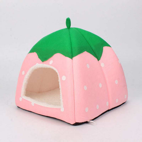 Plush Strawberry Pet Cat Nest - Cozy Cave