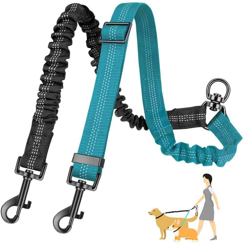 Shock Absorbing Retractable Leash for Two Dogs - Maintain Control