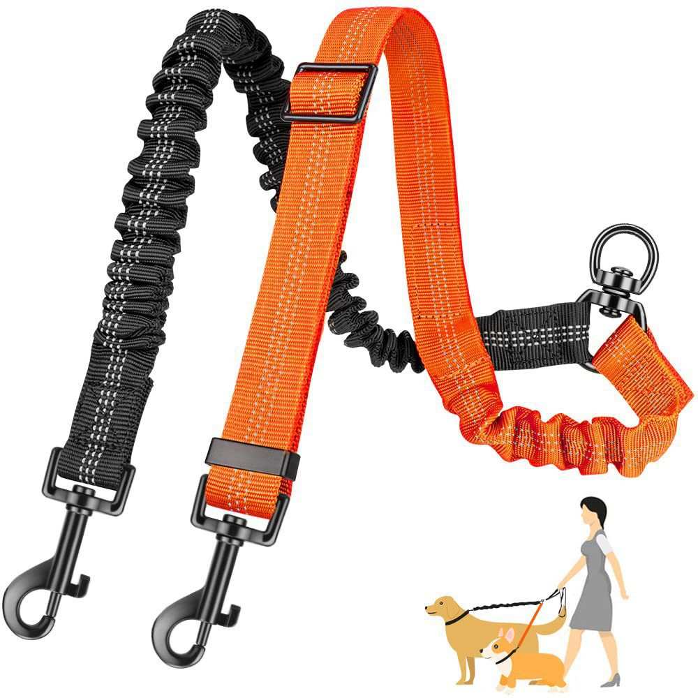 Shock Absorbing Retractable Leash for Two Dogs - Maintain Control