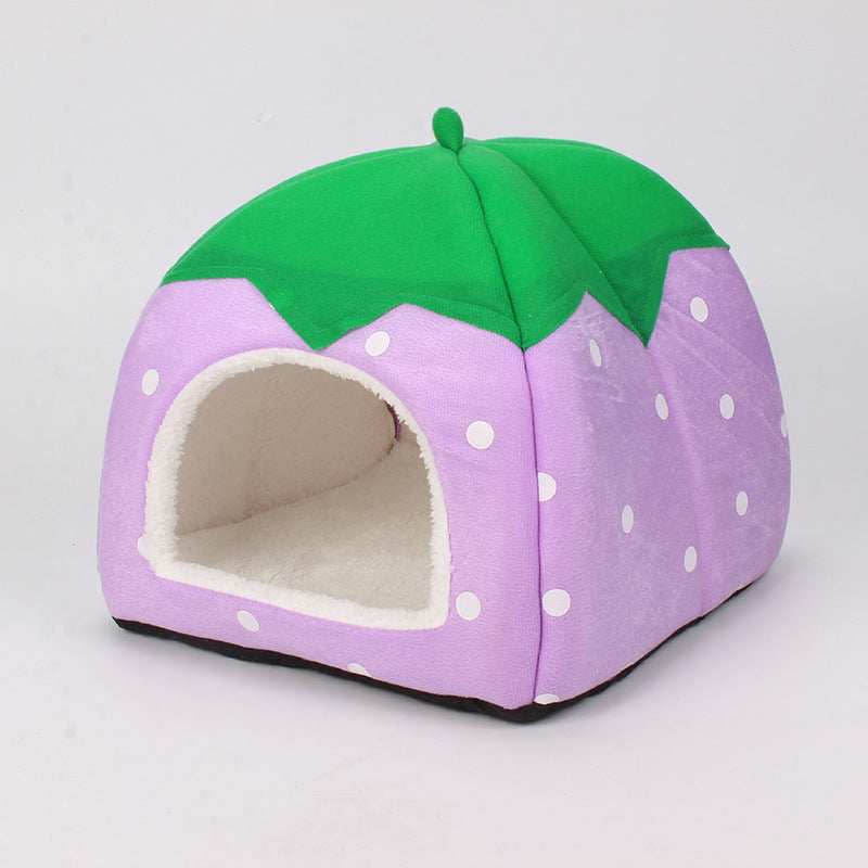 Plush Strawberry Pet Cat Nest - Cozy Cave