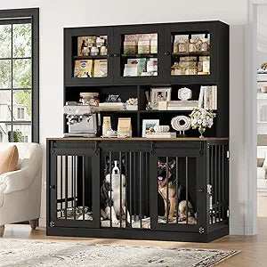 Hutch Style Dog Crate Furniture for Large Dogs for 2 Pets with Divider