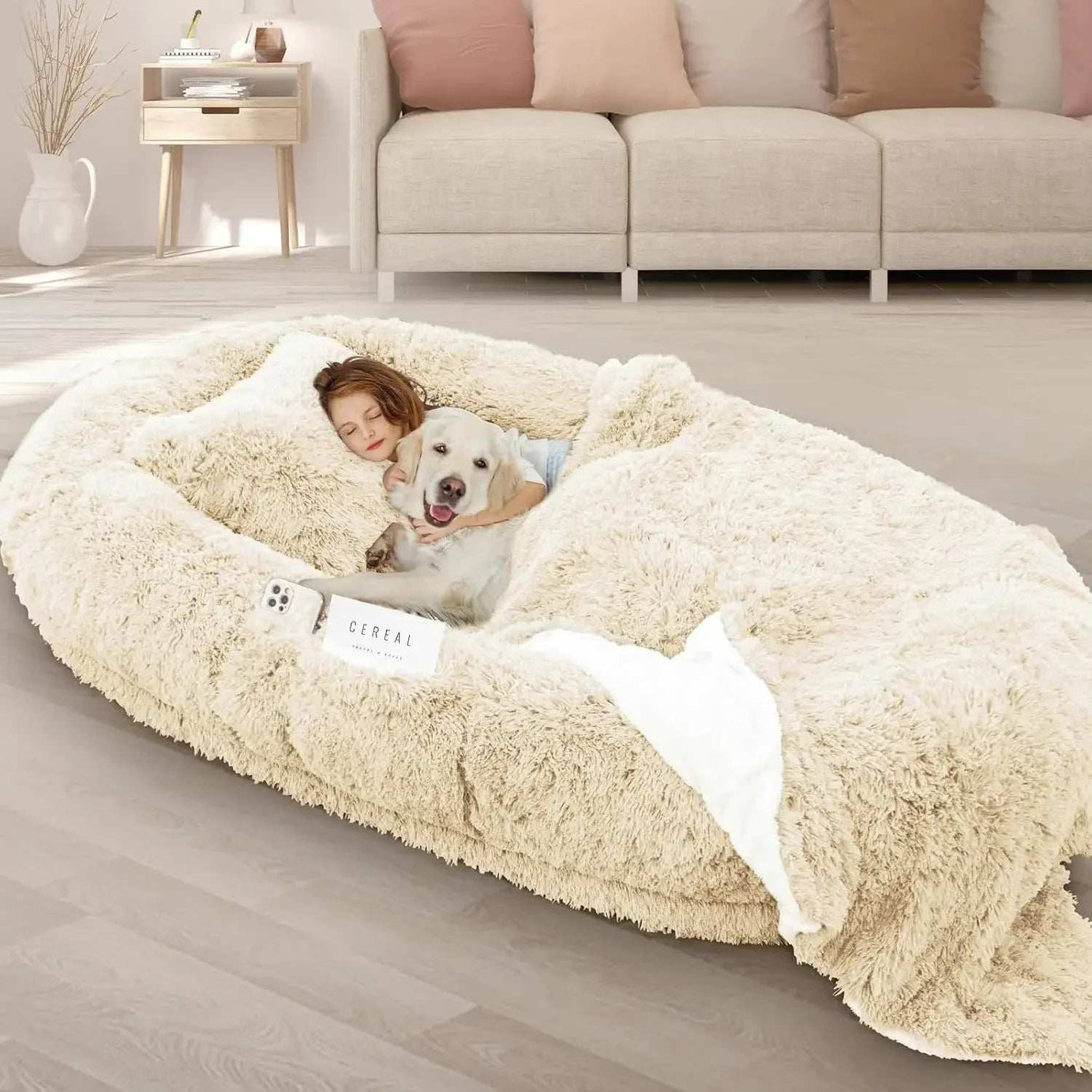 Giant Dog People Bed Fits Adult and Pet - Large Oversize Washable Dog Bed