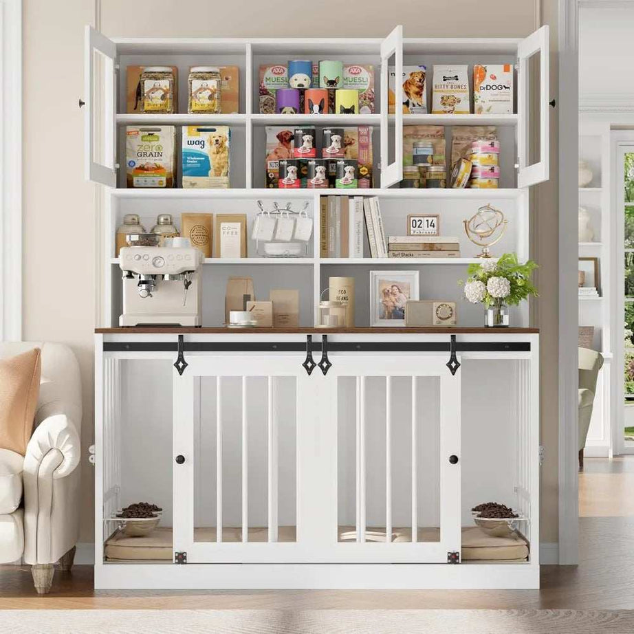 Hutch Style Dog Crate Furniture for Large Dogs for 2 Pets with Divider