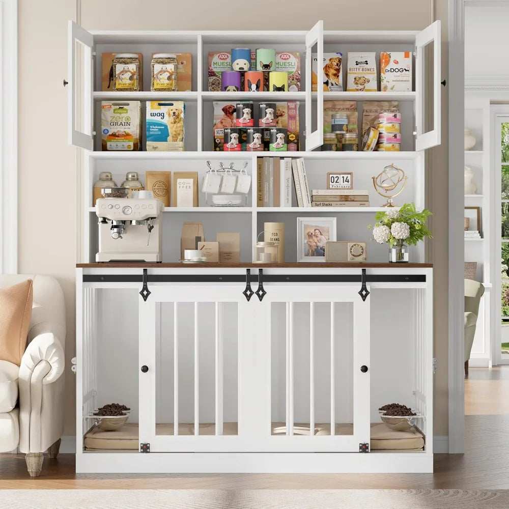 Hutch Style Dog Crate Furniture for Large Dogs for 2 Pets with Divider