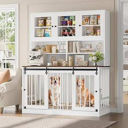 Hutch Style Dog Crate Furniture for Large Dogs for 2 Pets with Divider