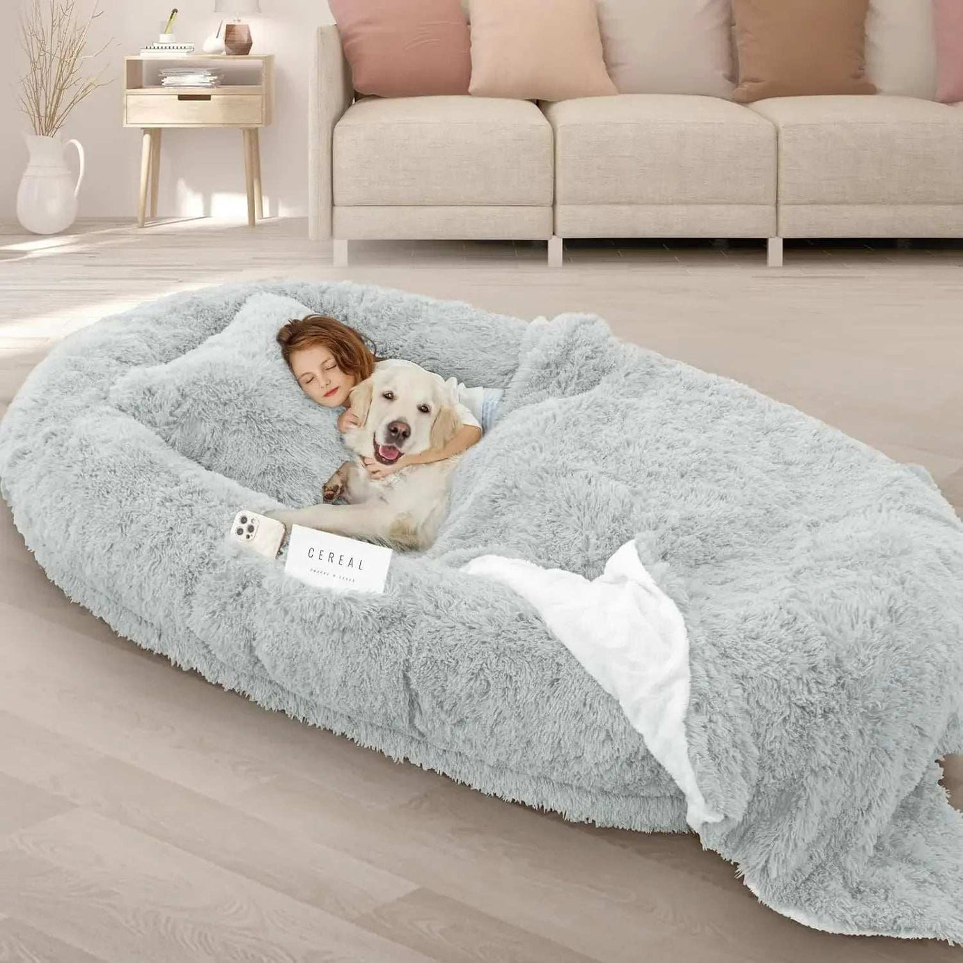Giant Dog People Bed Fits Adult and Pet - Large Oversize Washable Dog Bed