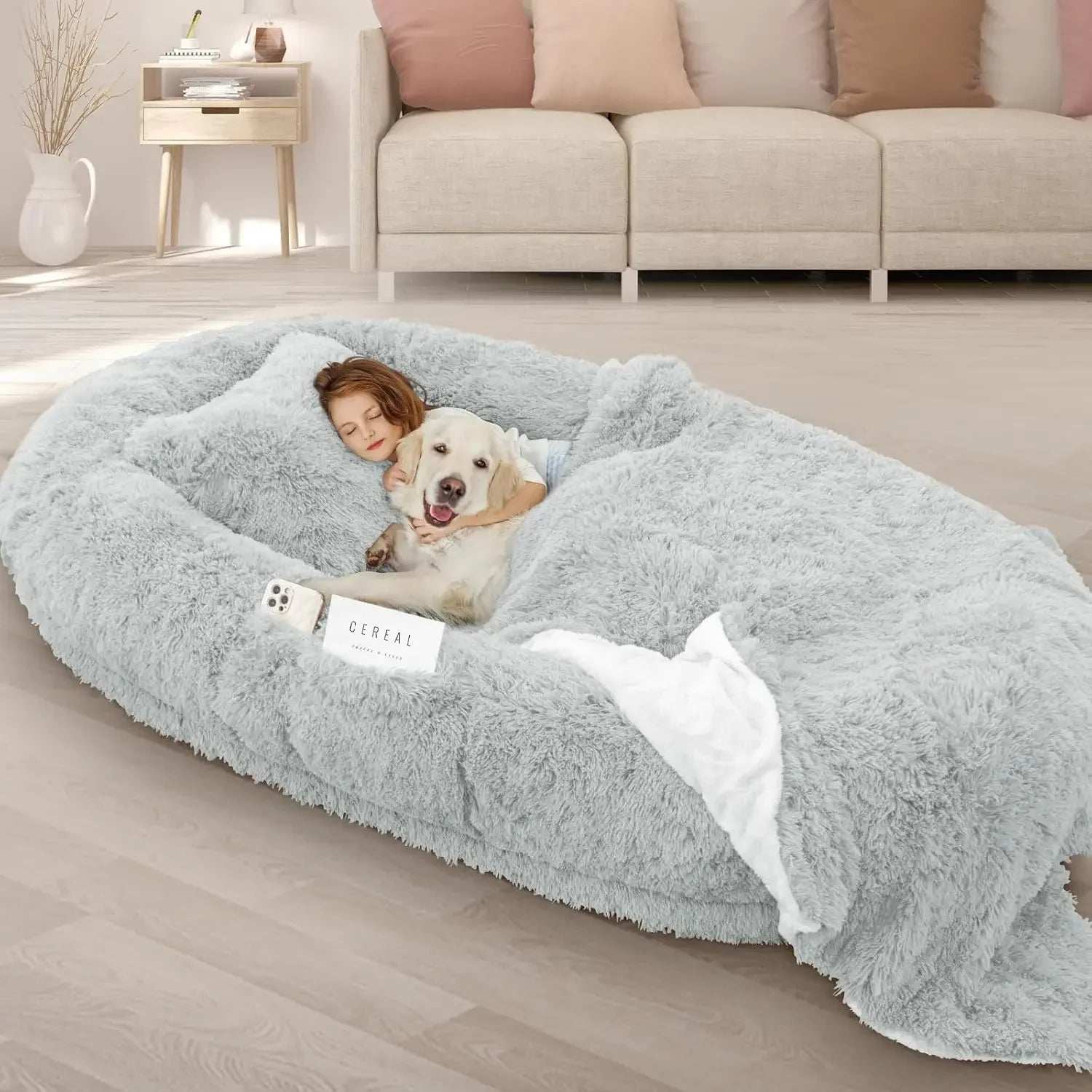 Giant Dog People Bed Fits Adult and Pet - Large Oversize Washable Dog Bed