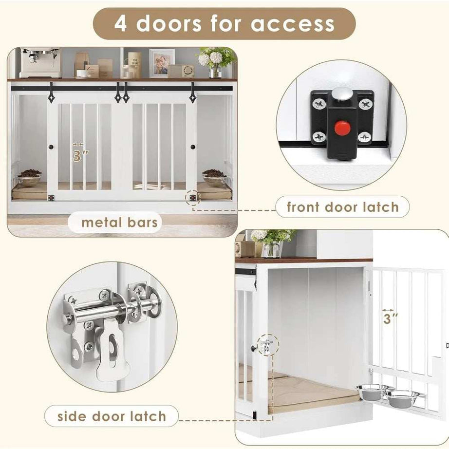 Hutch Style Dog Crate Furniture for Large Dogs for 2 Pets with Divider