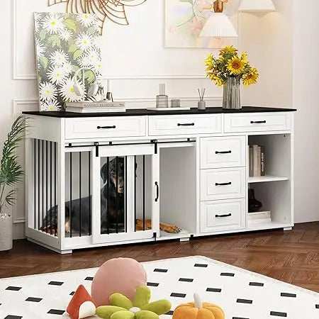 67" Wide Luxury Wooden Heavy Duty Single Room Dog Kennel Furniture w/Sliding Door