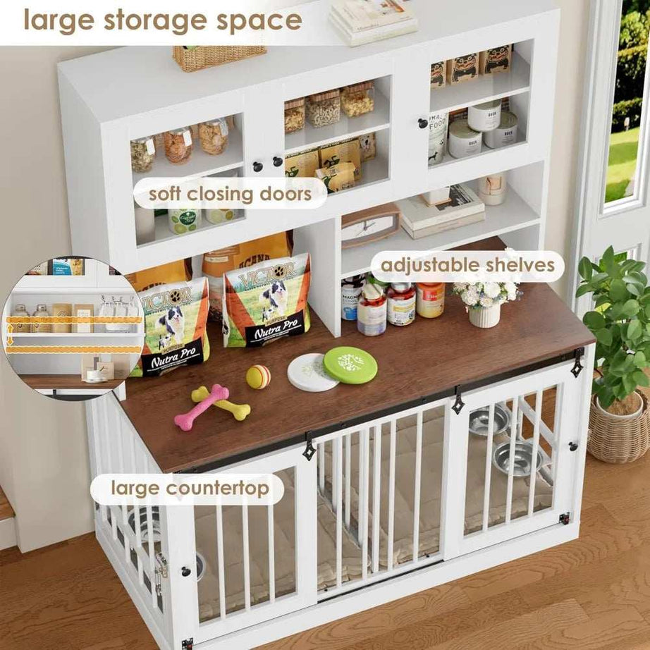 Hutch Style Dog Crate Furniture for Large Dogs for 2 Pets with Divider