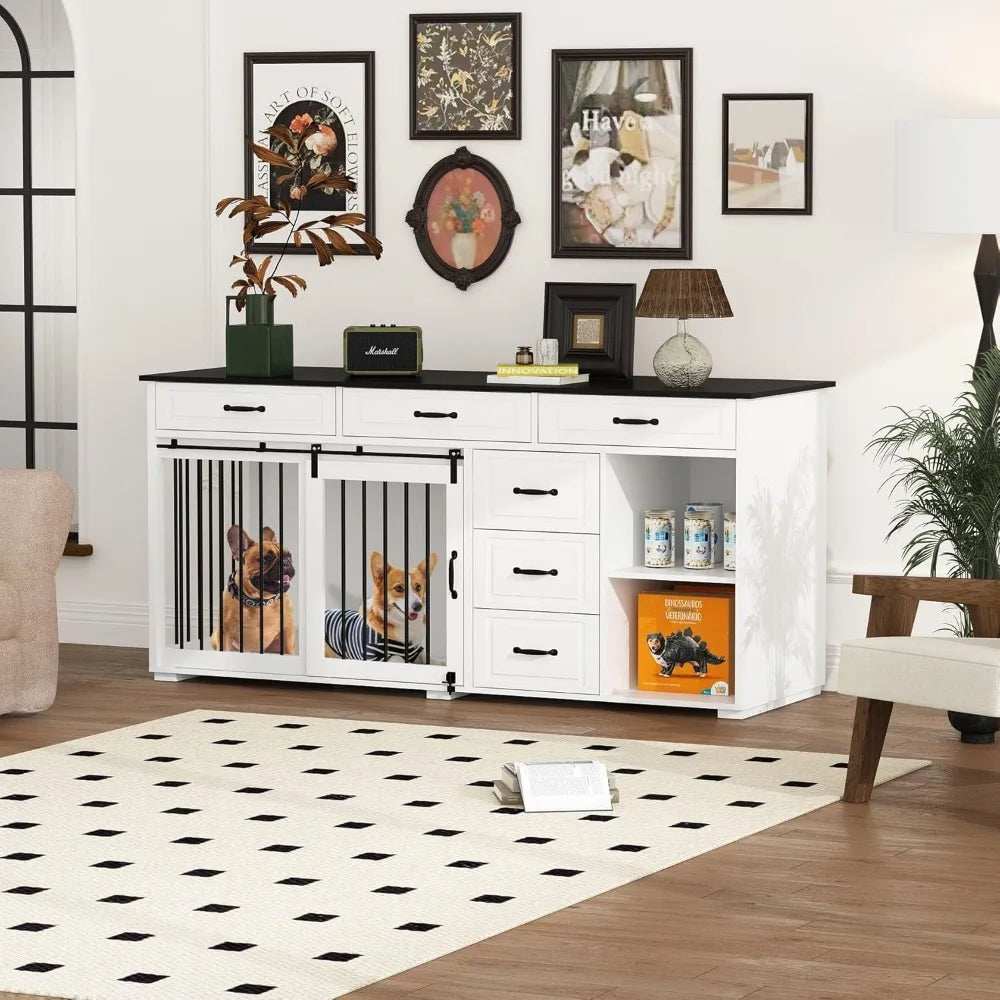 67" Wide Luxury Wooden Heavy Duty Single Room Dog Kennel Furniture w/Sliding Door