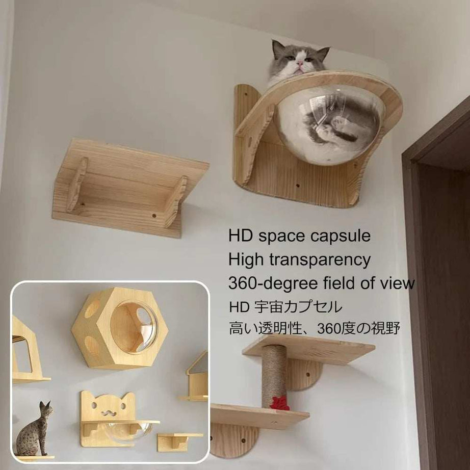 Masterpiece Wall Mounted Cat Furniture Cat Climber with Kitty House - Save Space Thickened Board for Sleeping Playing