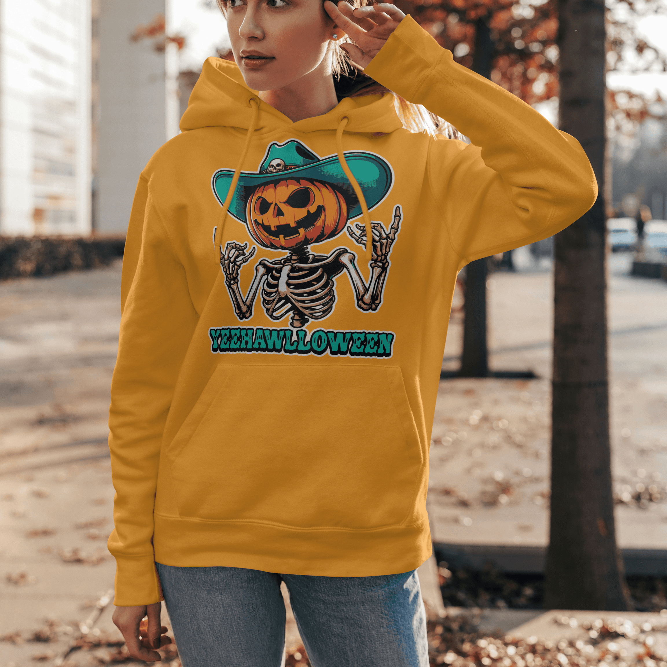Yeehalloween Spooky Pumpkin Skeleton T-Shirt - Halloween Fun