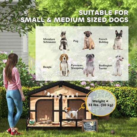 Weatherproof Outdoor Dog House - Wooden Kennel With Porch
