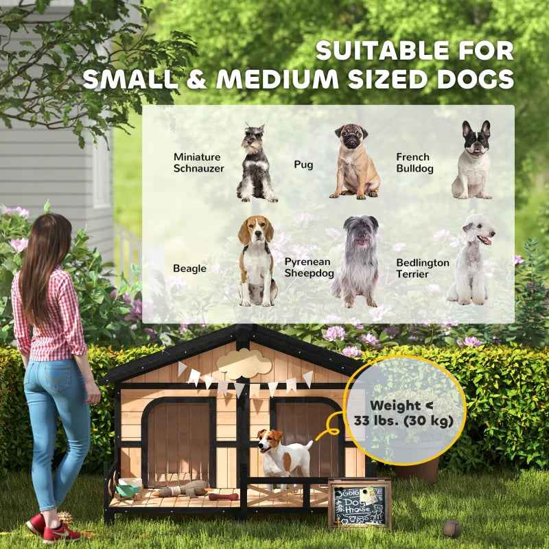 Weatherproof Outdoor Dog House - Wooden Kennel With Porch