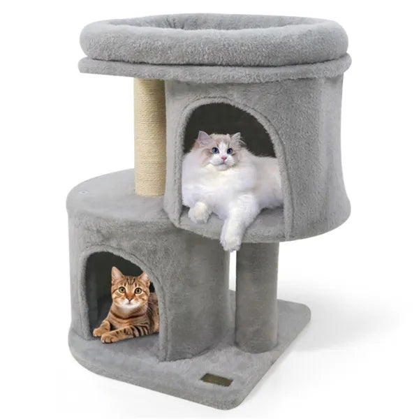 Compact Cat Tree -  2 Condos & Sisal Scratching Posts