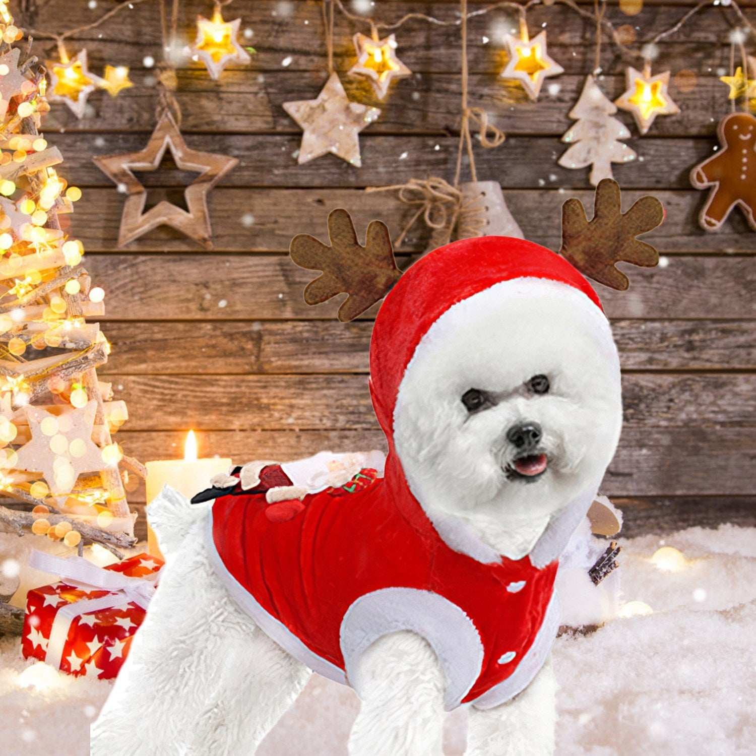Christmas Santa Reindeer Pet Outfit - 3D Antlers