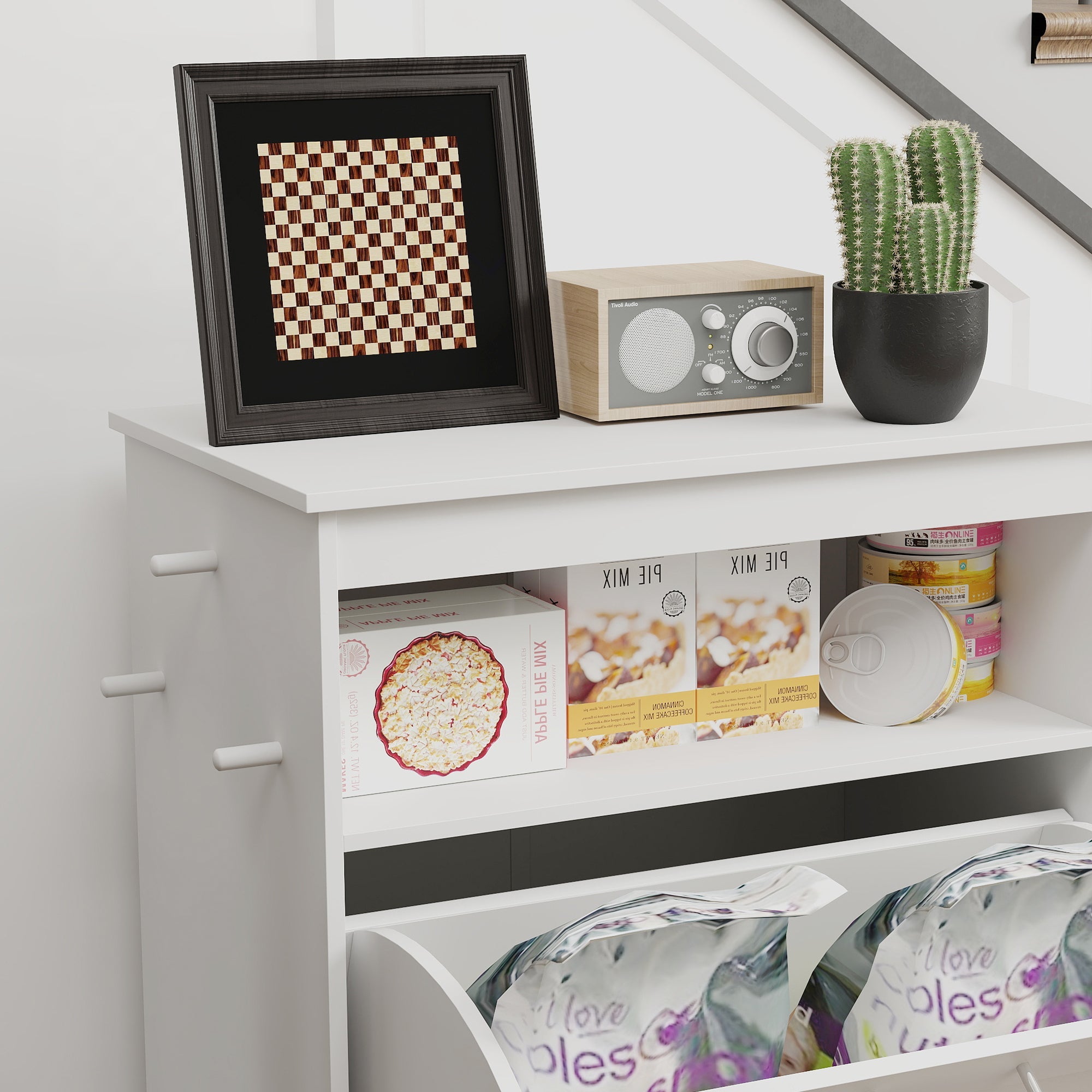 Pet Feeder Station Cabinet - Raised Bowls Storage Hooks