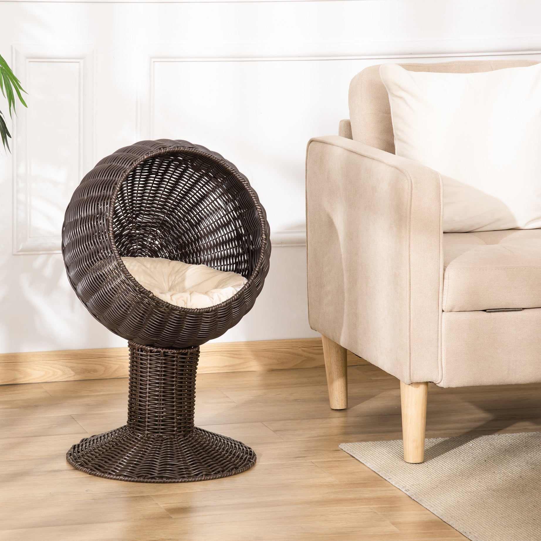 Cat Egg Chair Pod - Mat Grass Woven Rotating Basket Bed