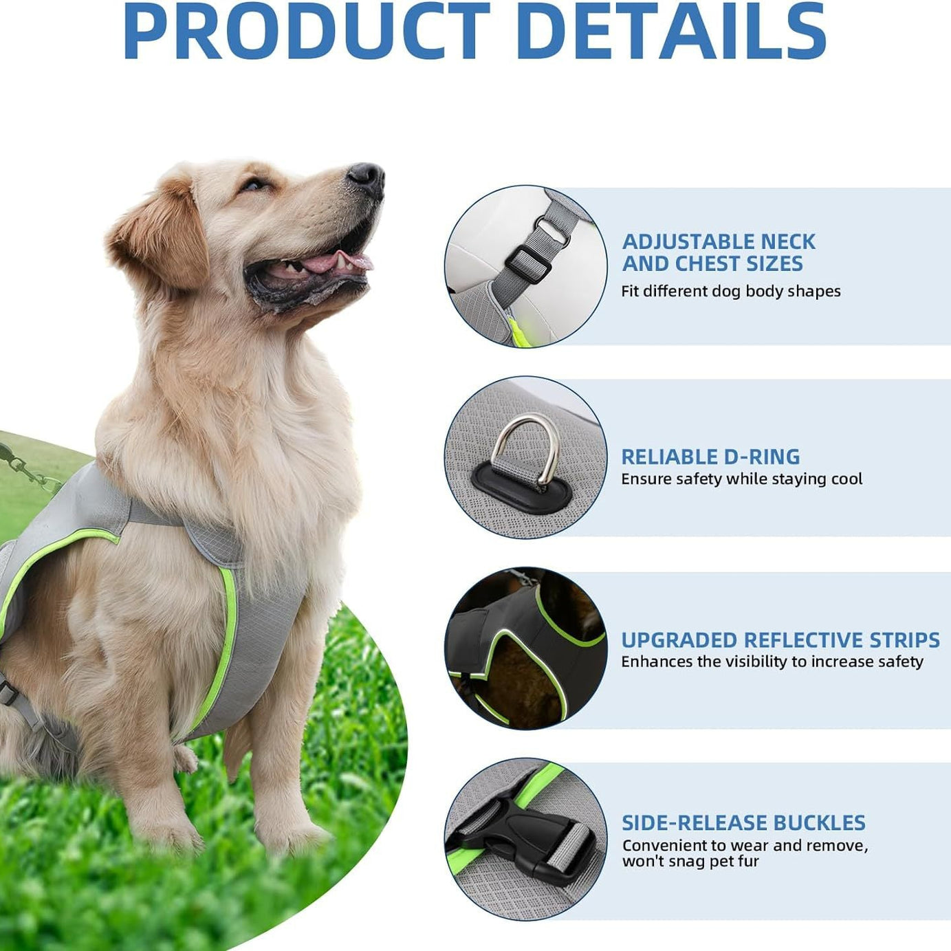 Hot Weather Dog Cooling Vest - Ice Packs and Leash Ring