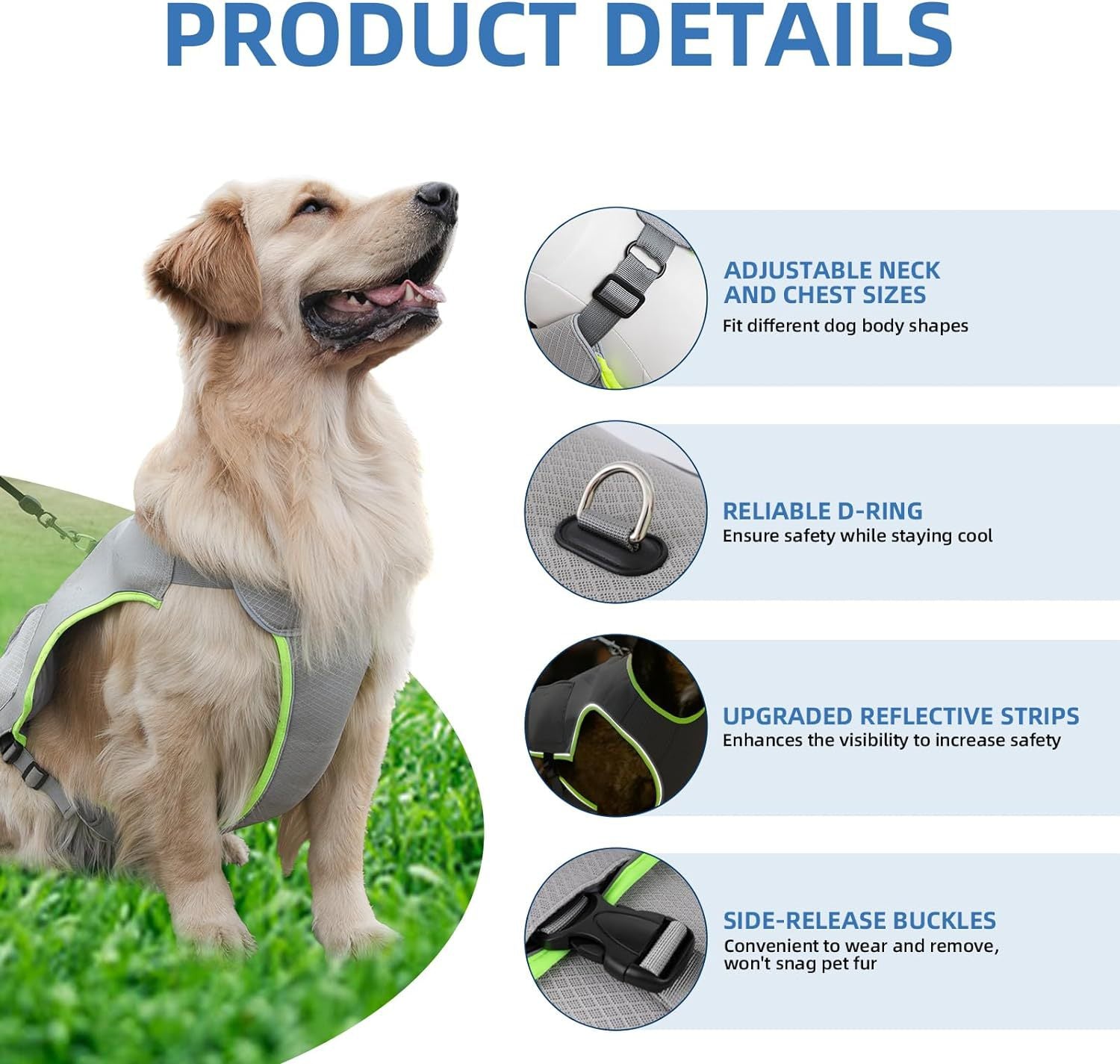 Hot Weather Dog Cooling Vest - Ice Packs and Leash Ring