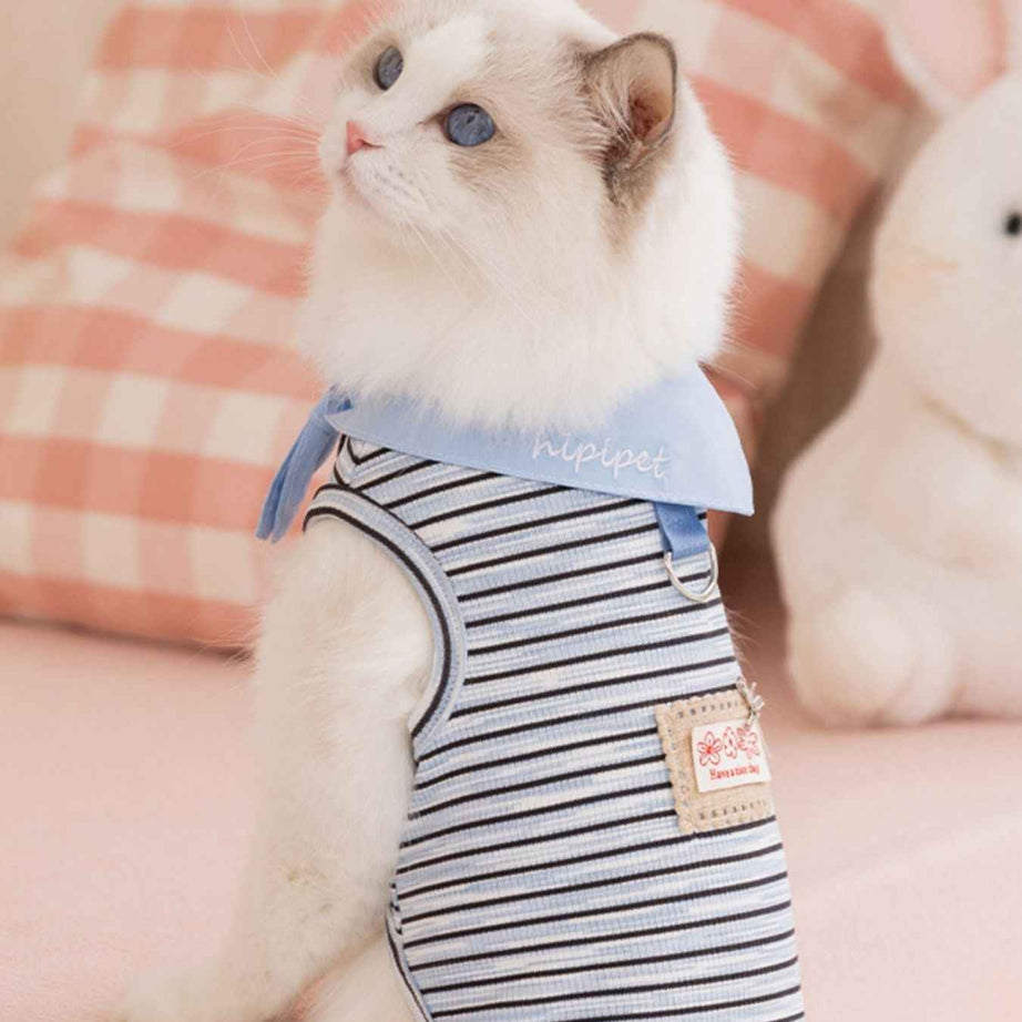 Pet Striped Tie-Front Top - Cute Small Pet Summer Shirt