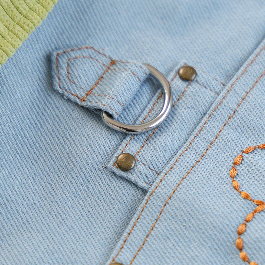 Dog Denim Flower Vest - Embroidered Pocket with Turtleneck Collar