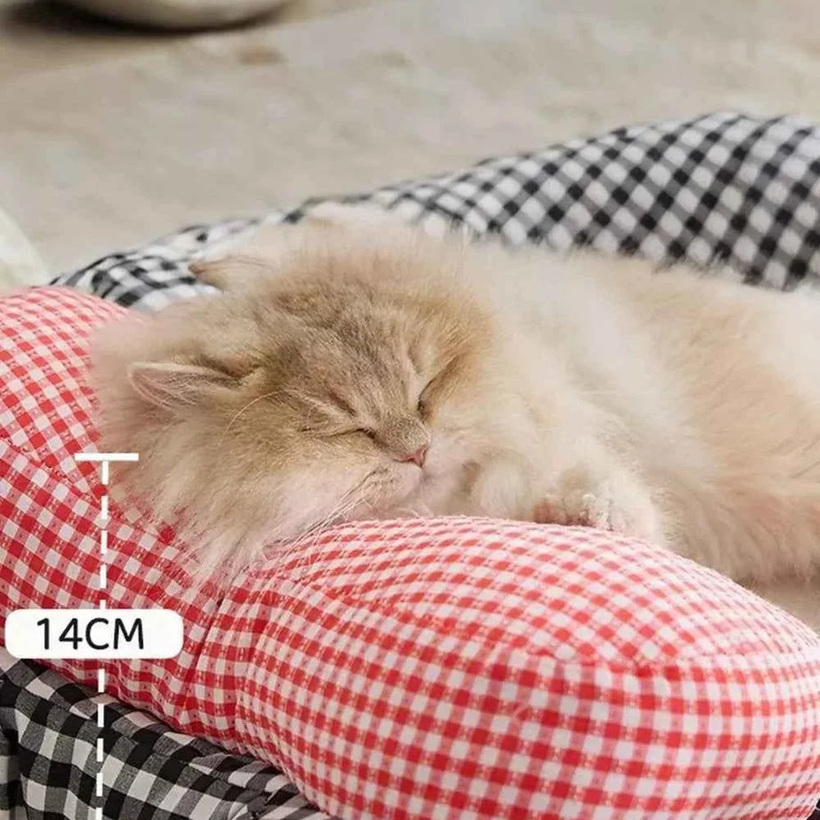 Pet Mat with Bow - Cartoon Plaid Design Bed