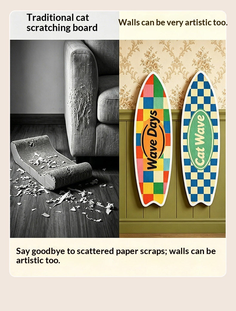 Cat Surfboard Wall Scratcher - Sisal Wall-Mounted Scratching Board