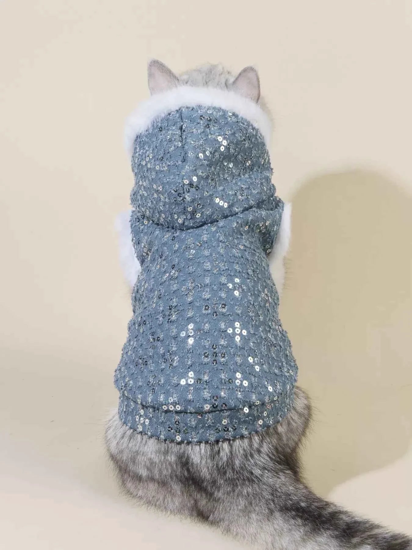 Sequin Pet Coat - Fur Trim Hoodie