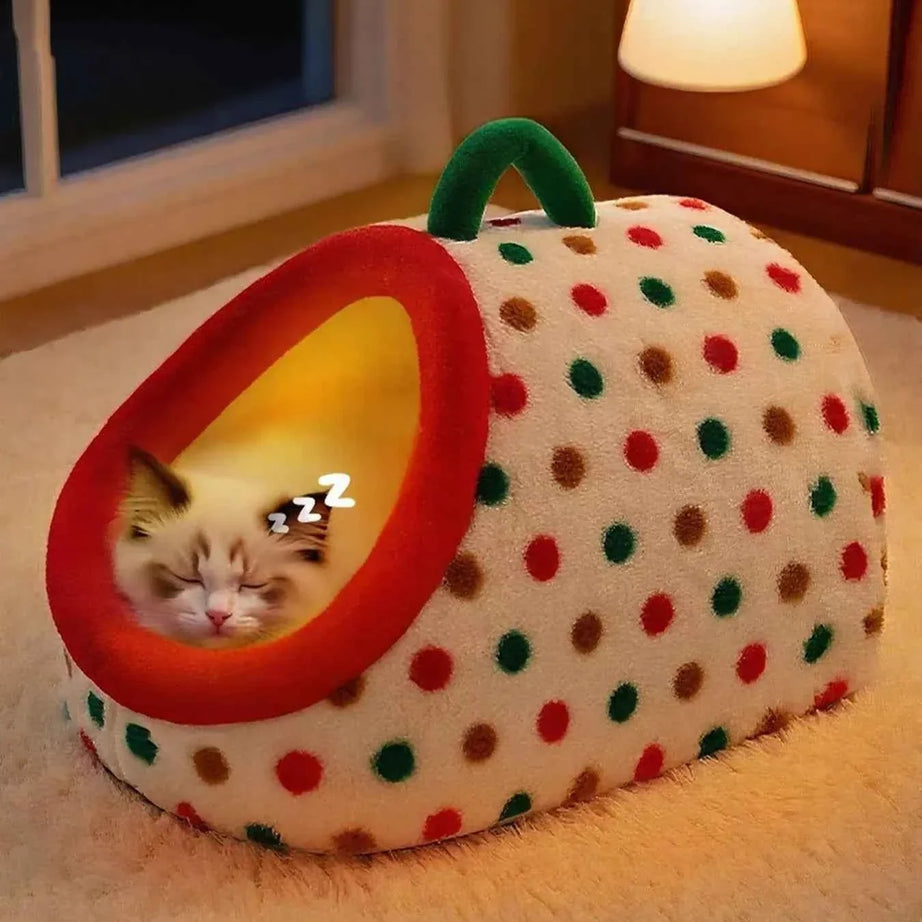 Pet Nest with Handle - Cozy Polka Dot Bed