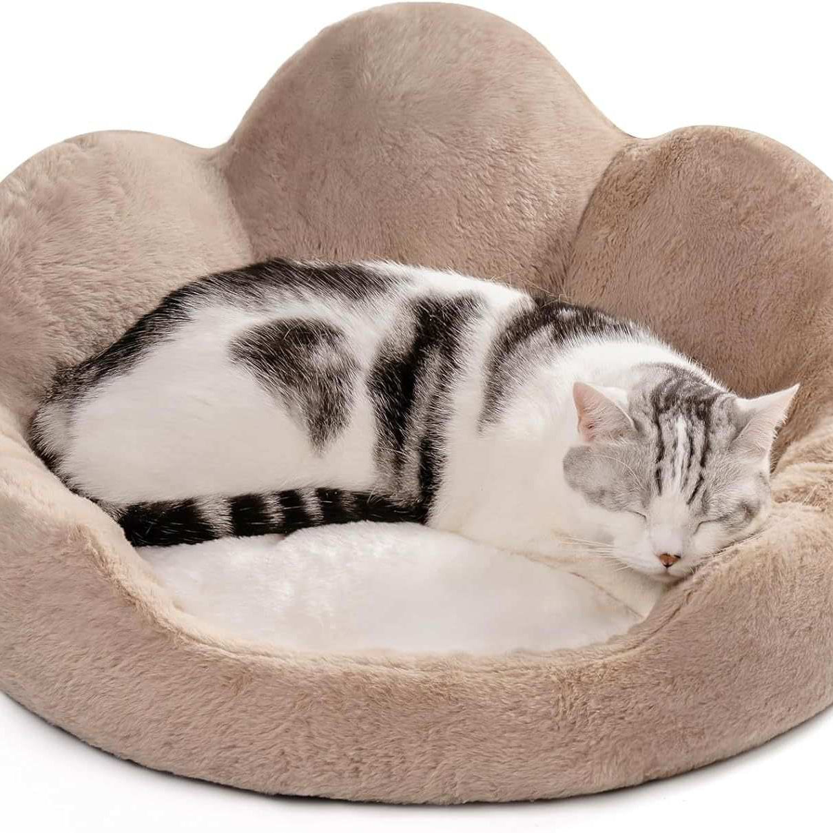 Cozy Khaki Flower Pet Bed - Washable