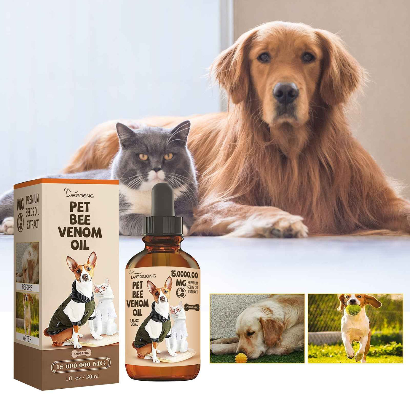 Pet Joint Relief Oil 30ml - Bee Venom Topical Supplement Dogs and Cats