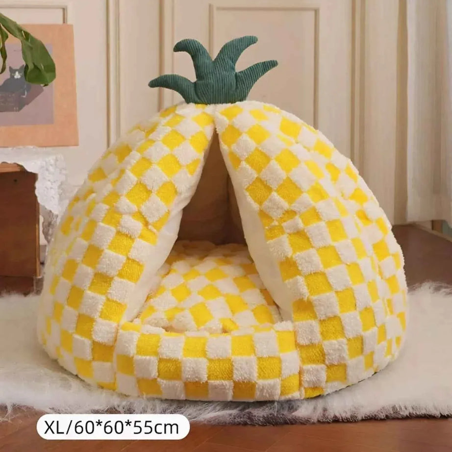 Pet Bed Pineapple Shaped - Cozy Semi-Enclosed Nest