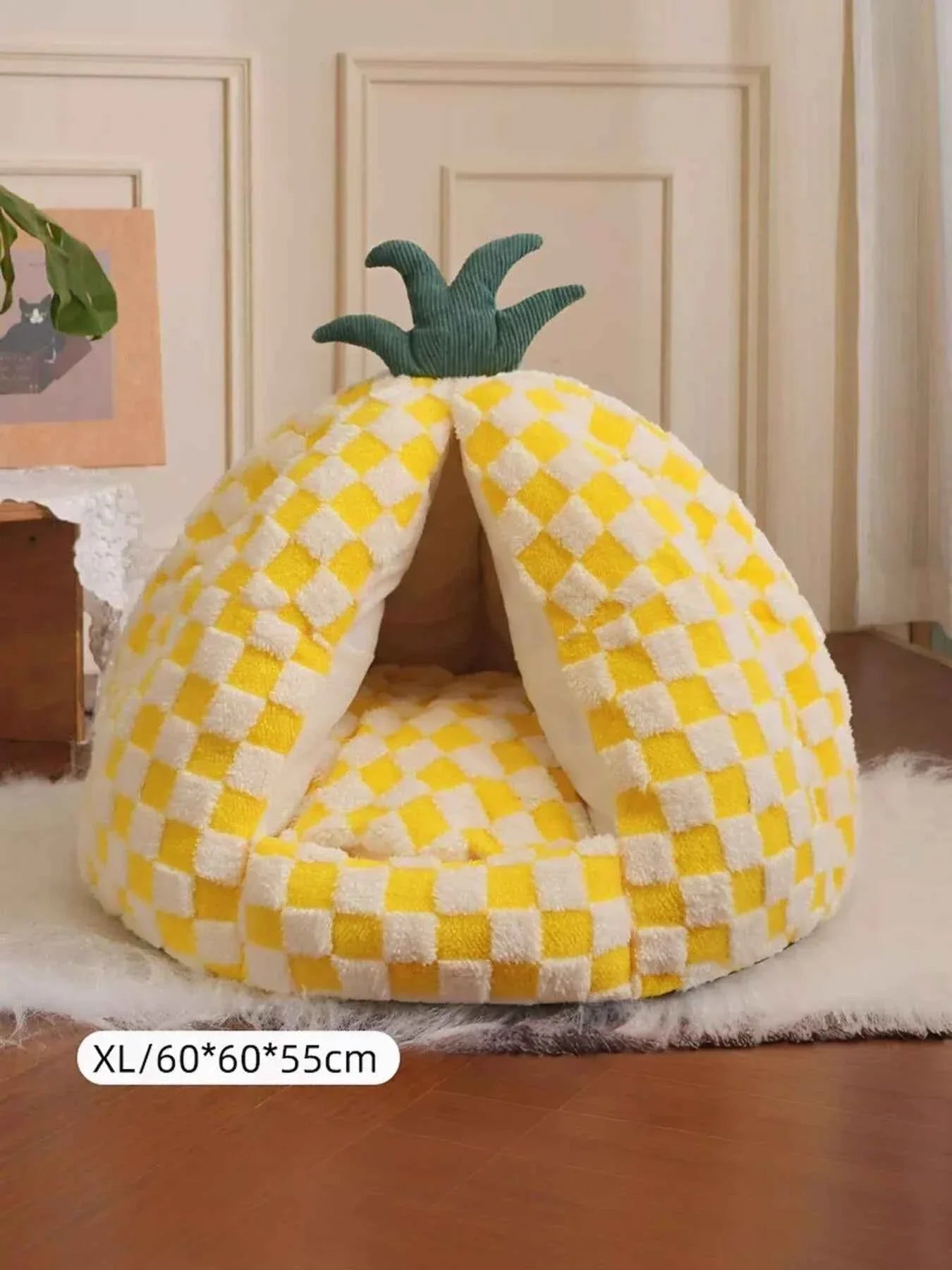 Pet Bed Pineapple Shaped - Cozy Semi-Enclosed Nest