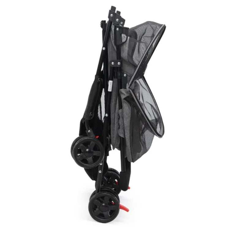 Foldable Pet Stroller, Small Dog Cat Stroller With Storage Basket For Small Puppies, Gray And Black