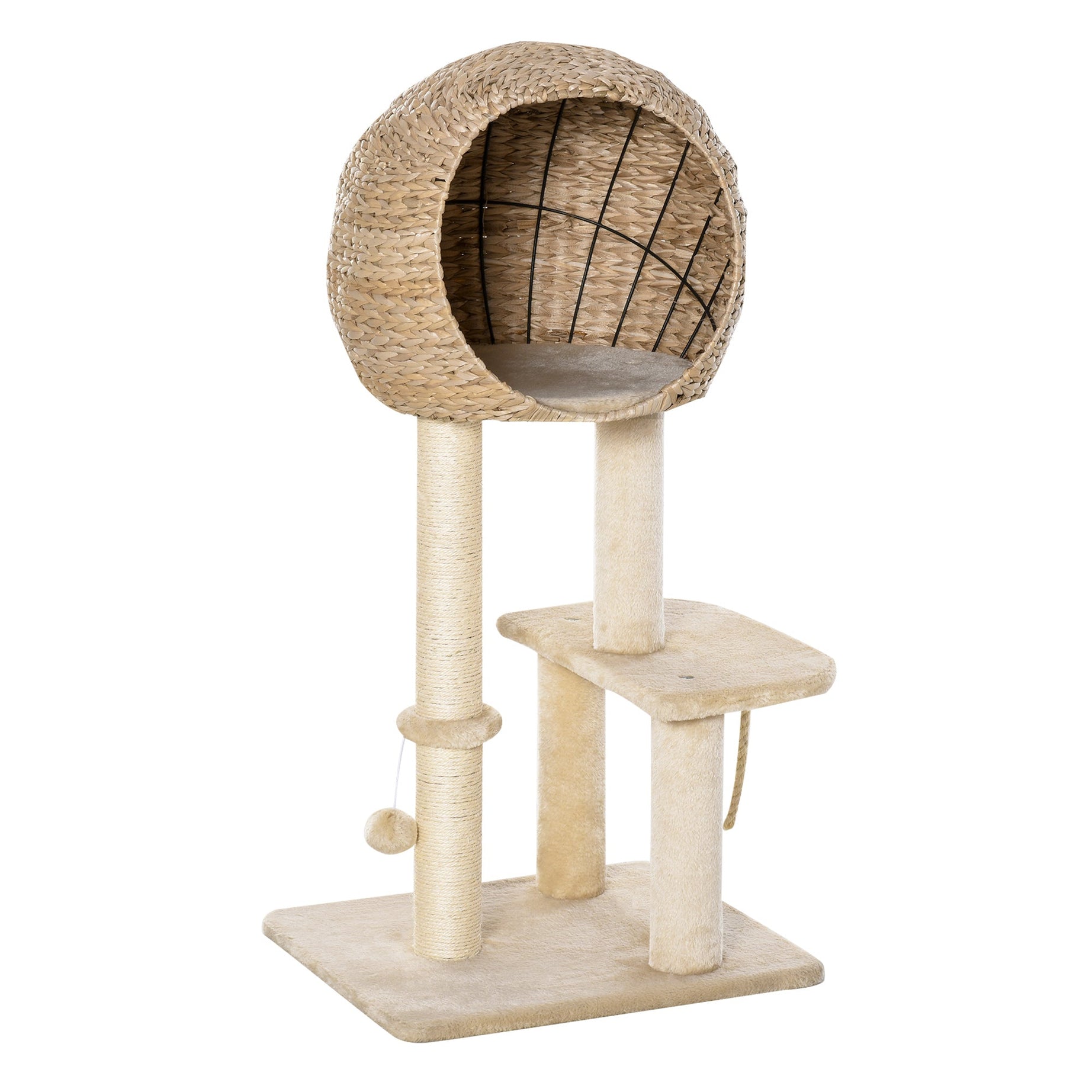 Cat Tree Condo with Sisal Post - Hanging Rope Toy Included