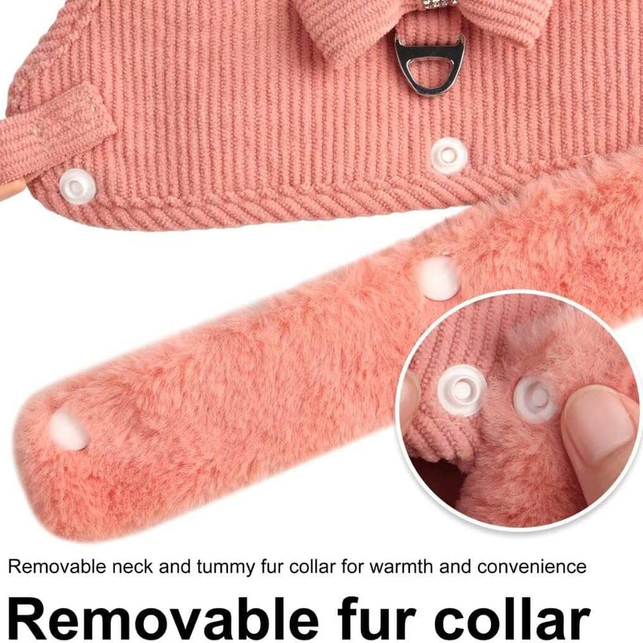 Warm Fur Collar Soft Padded Small Girl Pet Harness and Leash Set with Bow Tie