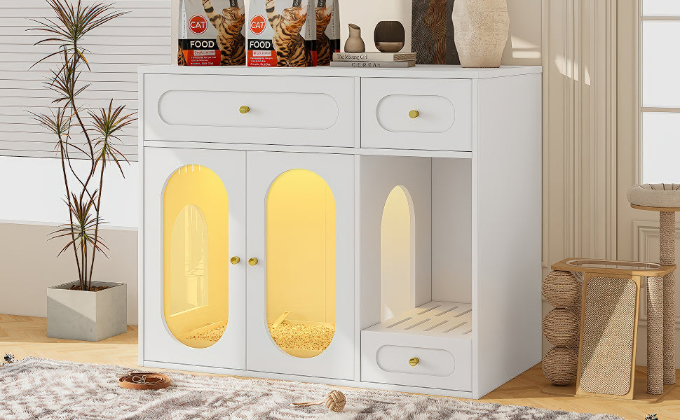 Cat Litter Box - Furniture Enclosure With LED Light