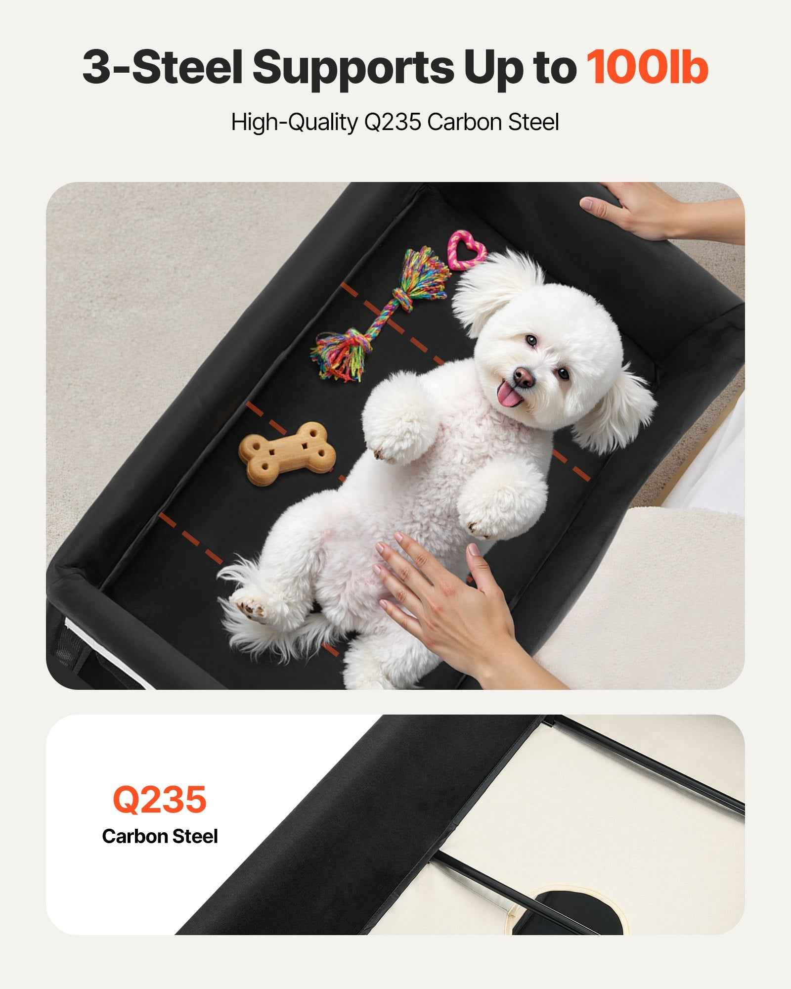 Elevated Bunk Dog Bed - Dual Level Bedside with Wheels