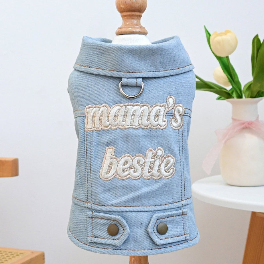 Dog Denim Jacket - Embroidered Boutique Style Apparel for Small Dogs